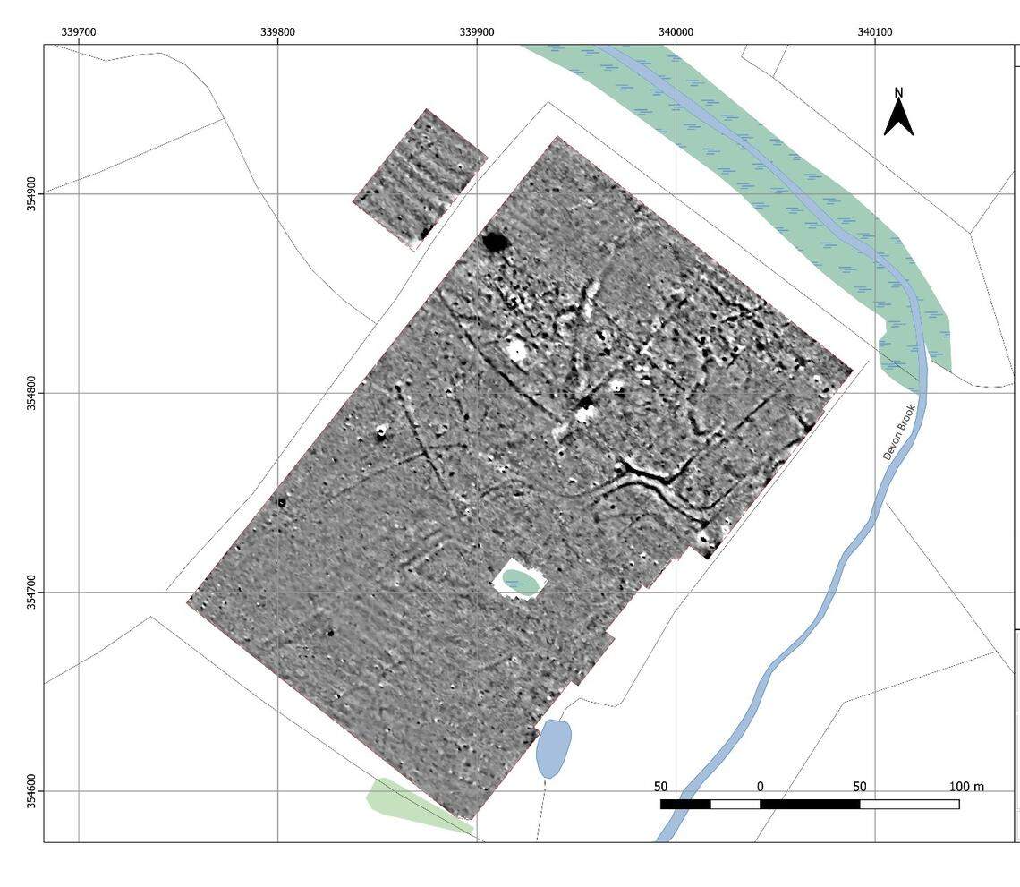 Geophysical surveys taken at the site showed a grid of structures buried underground.