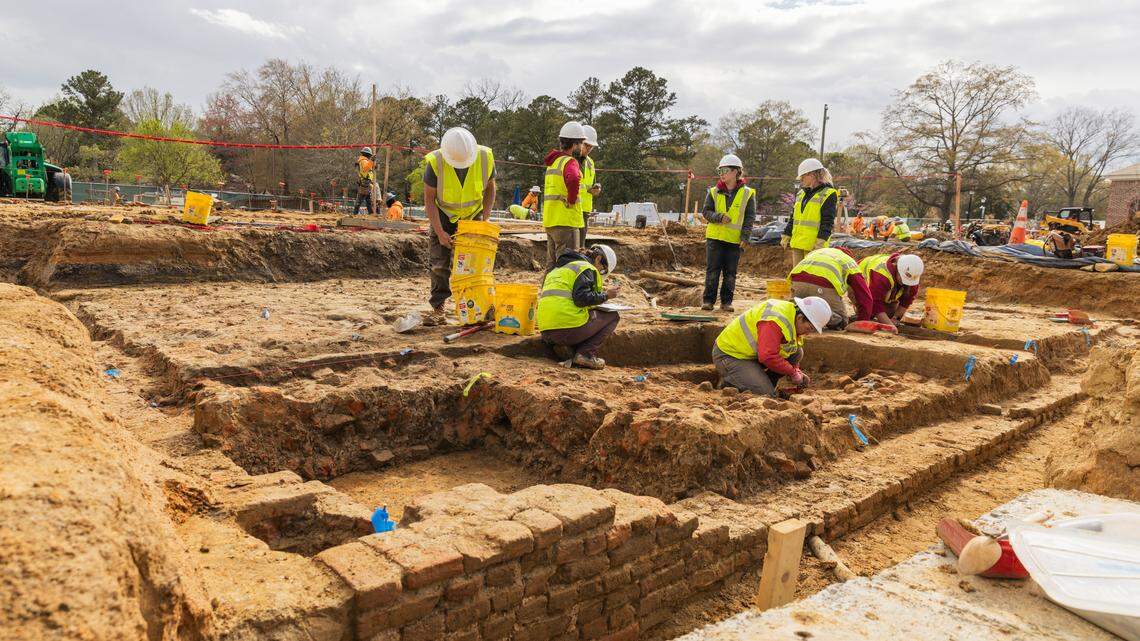 Colonial Williamsburg Archaeology staff investigate the remains of the centuries-old house.