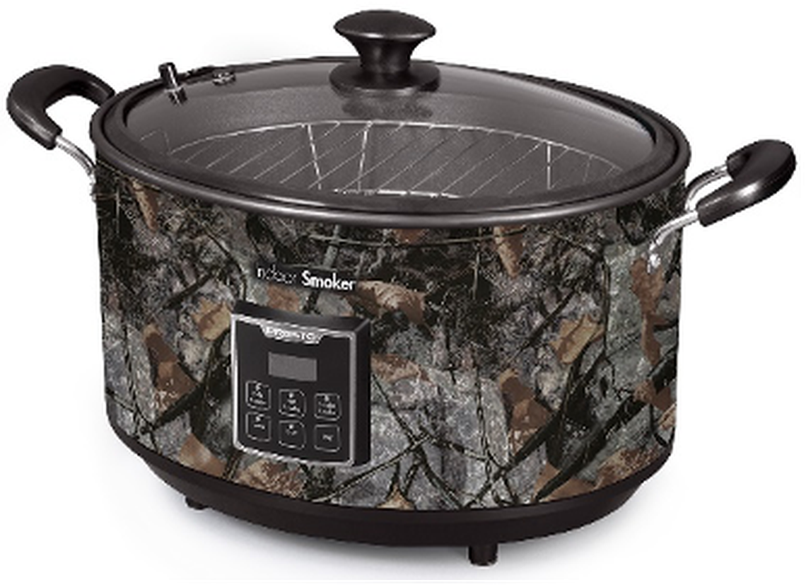 Presto Indoor Electric Smoker, model No. 0601405, camouflage design.