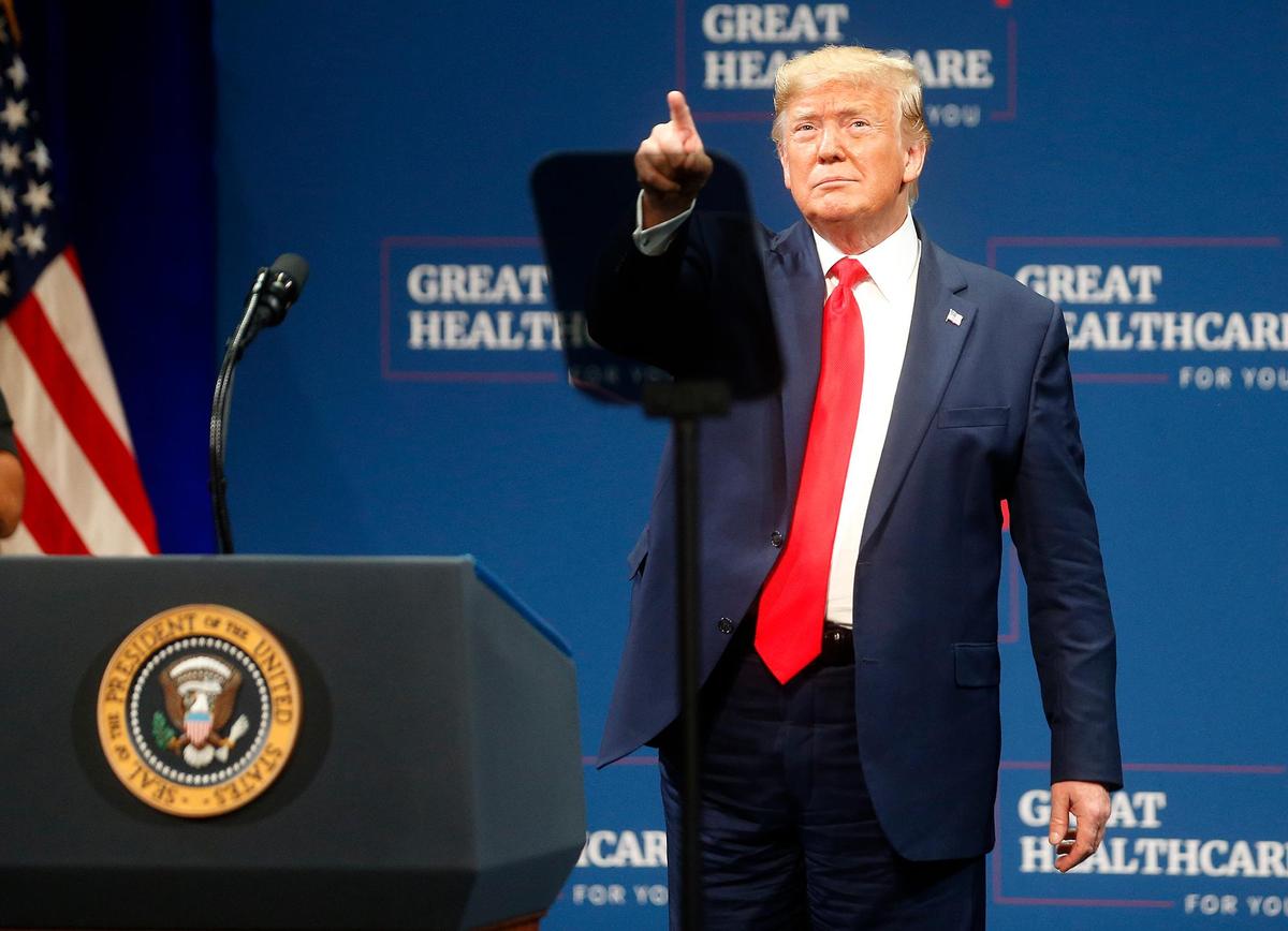 President Donald Trump arrives to speak to his supporters at the Sharon L. Morse Performing Arts Center in The Villages, Florida, on Thursday, Oct. 3, 2019.