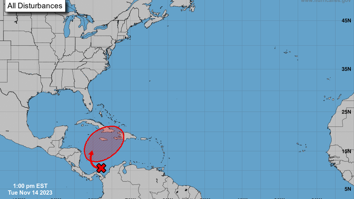 The National Hurricane Center was monitoring a disturbance in the Caribbean Sea on Tuesday, Nov. 14, 2023.