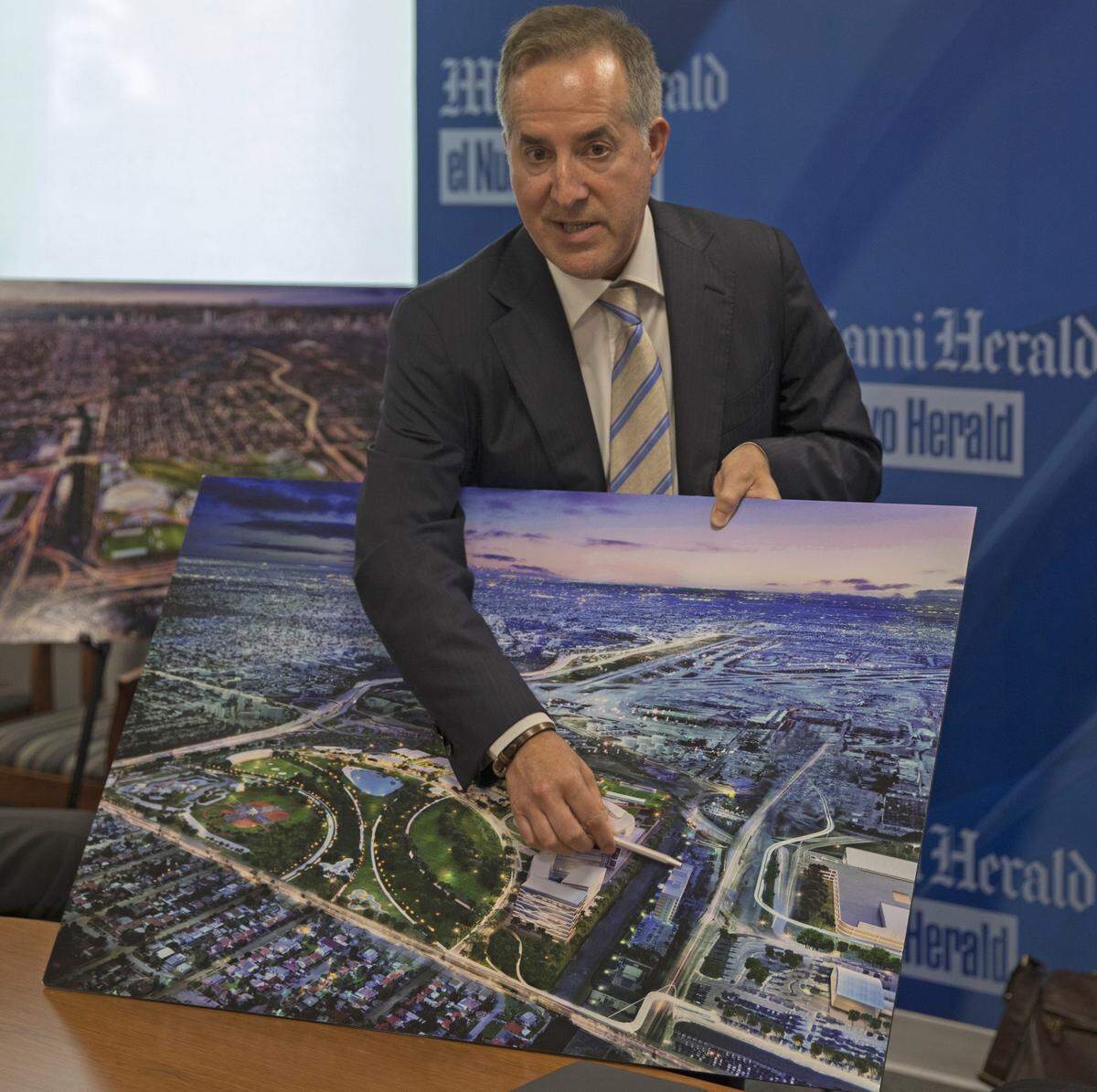 Jorge Mas, managing partner of the soccer team’s ownership group, explains the layout of Miami Freedom Park to the Miami Herald Editorial Board on Monday, July 16, 2018.