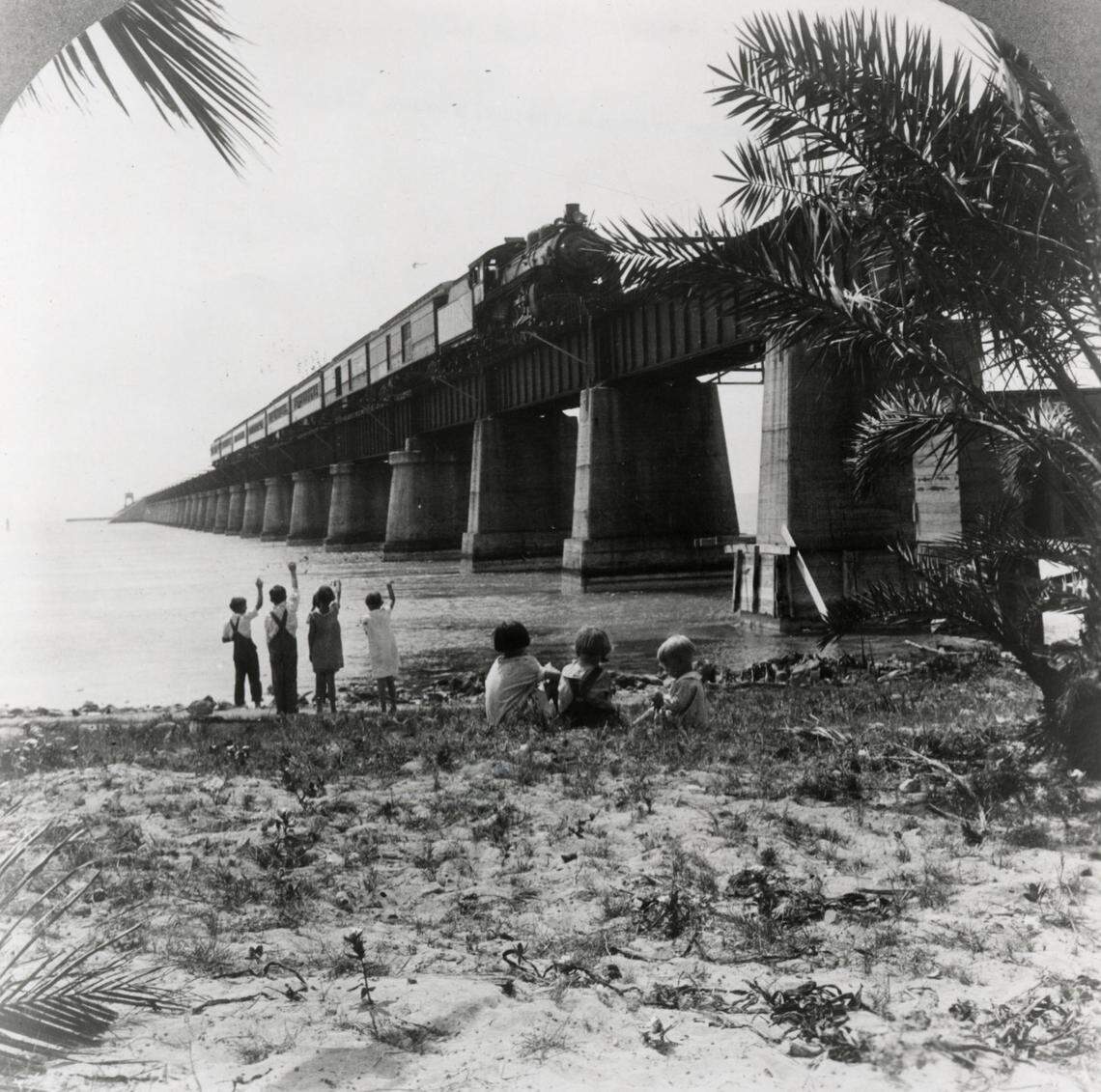 A train on the Overseas Railroad taken from Pigeon Key. From the Library of Congress.