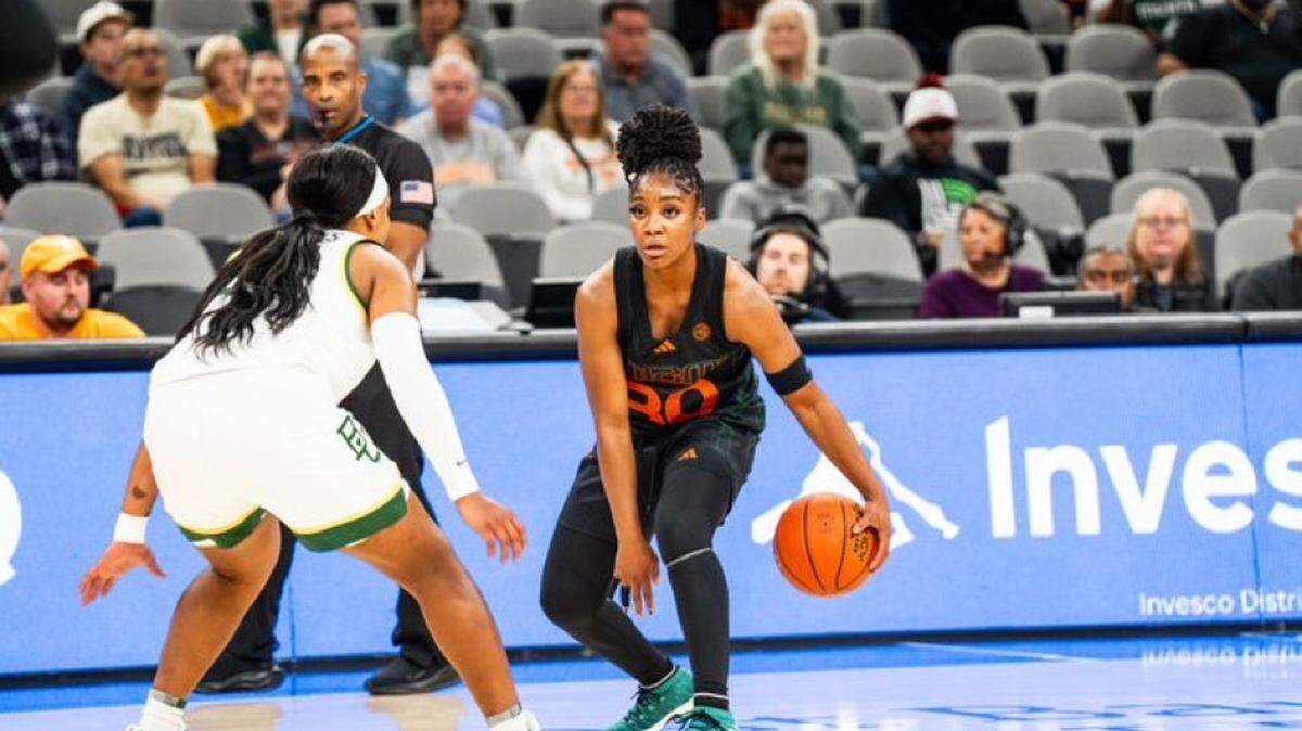 Shayeann Day-Wilson led the No. 24 Miami Hurricanes with 12 points and seven rebounds in a 75-57 loss to No. 10 Baylor in the Hall of Fame Series in San Antonion on Dec. 16, 2023