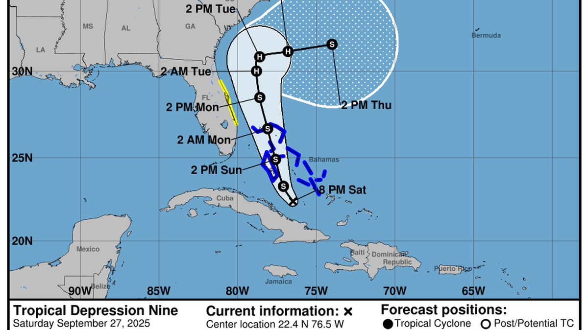 Tropical Depression 9 is likely to strengthen into Tropical Storm Imelda overnight Saturday or early Sunday.