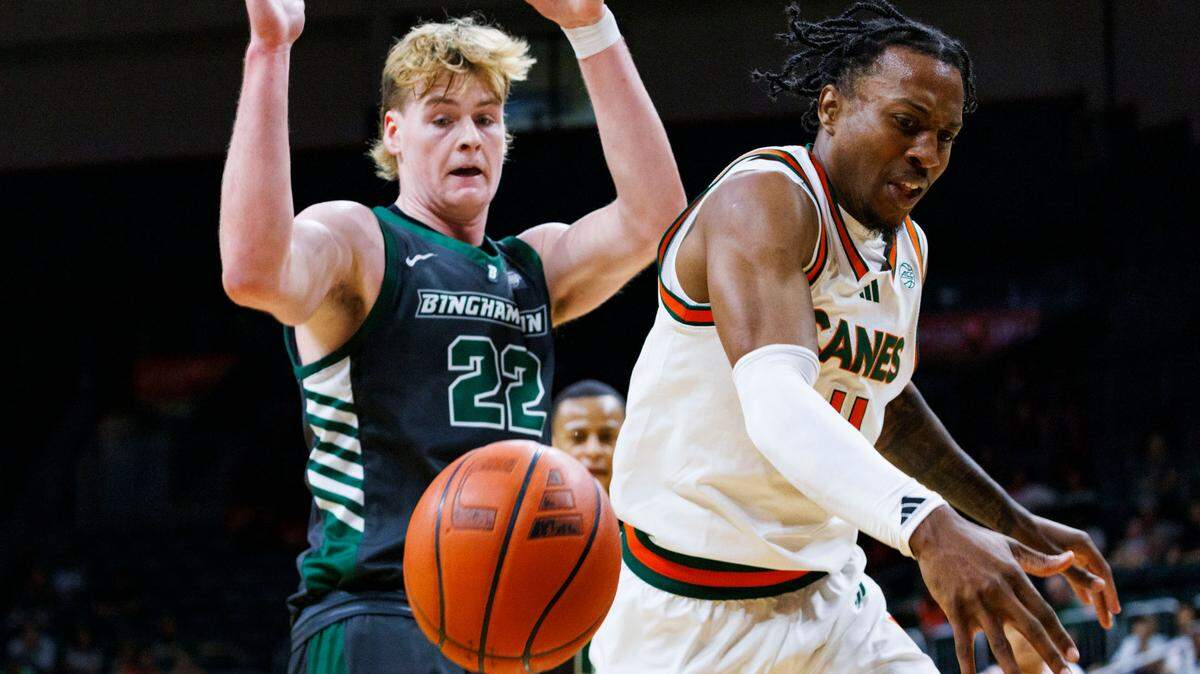Miami (Fl) Hurricanes guard A.J. Staton-McCray (11), a Samford transfer and Delray Beach native, has made an immediate impact through three games.