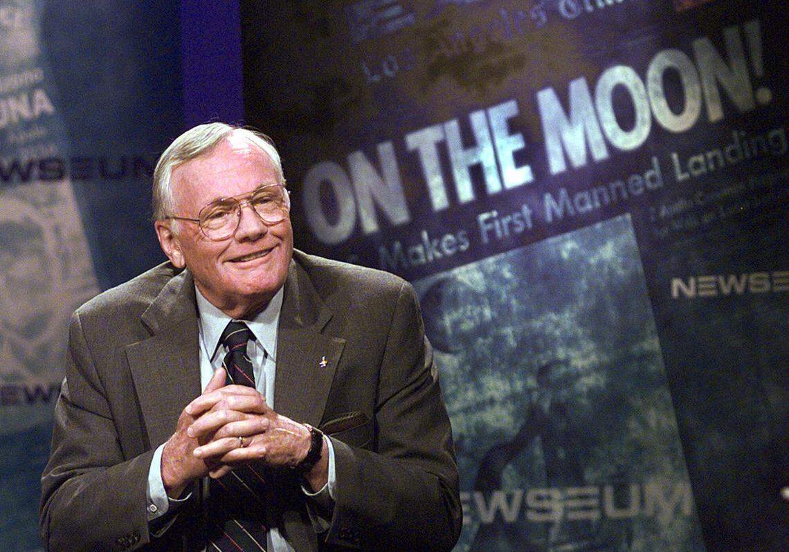 Apollo 11 astronaut and mission commander Neil Armstrong, the first man to walk on the moon, takes part in a ceremony at the Newseum in Arlington, Va. Tuesday, July 20, 1999 in Arlington, to mark the 30th anniversary of the first landing on the Moon. (AP Photo/Scott Maclay)