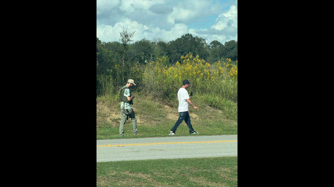 Two men seen walking rural roads in Florida with an AR-15 described themselves as “Second Amendment monitors,” according to the Holmes County Sheriff’s Office. Two men seen walking rural roads in Florida with an AR-15 described themselves as “Second Amendment monitors,” according to the Holmes County Sheriff’s Office.