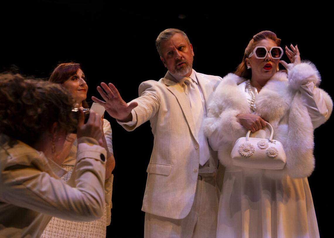 Sara Grant, Irene Adjan, Justin Packard, and Leah Sessa in Stephen Sondheim’s “Merrily We Roll Along,” now at Zoetic Stage through April 5.