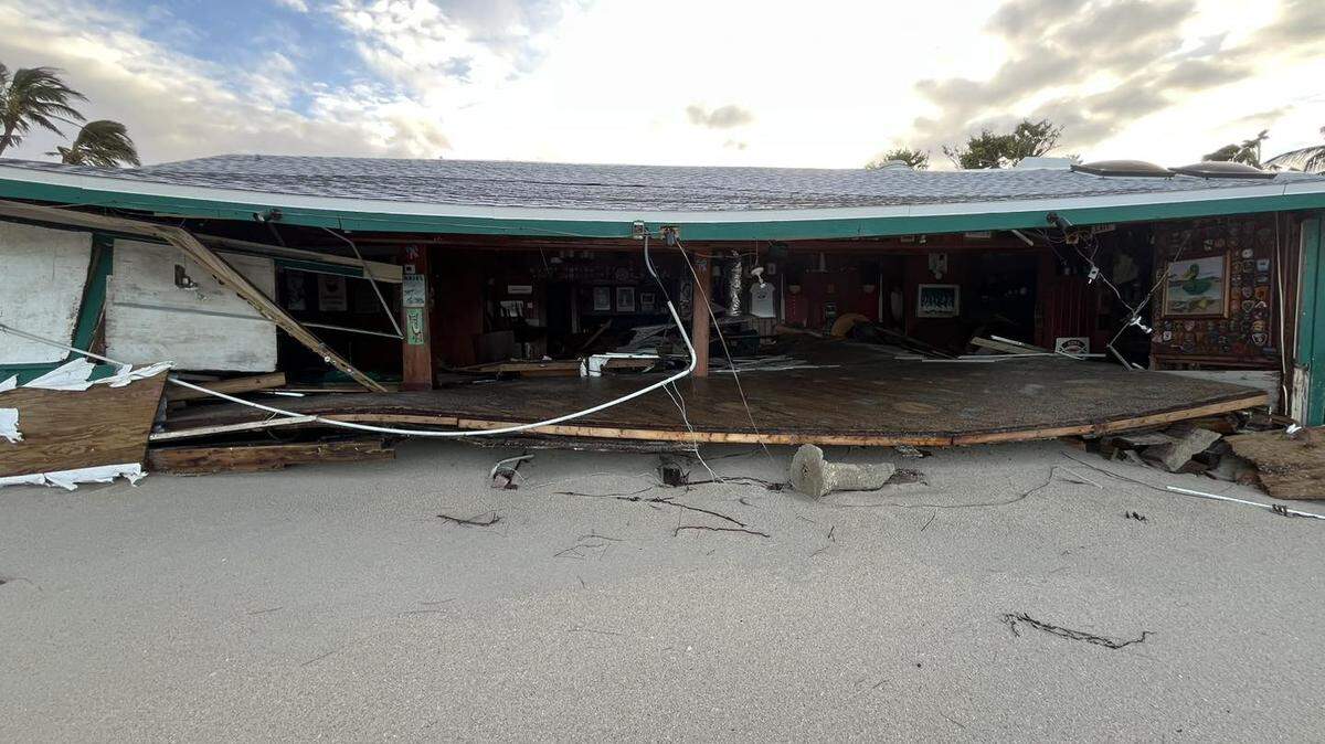 The Mucky Duck after Hurricane Milton as seen on the restaurant’s Facebook page hours after Milton made landfall on Oct. 10, 2024, on Florida’s West Coast at Siesta Key. Mucky Duck was battered in 2022 by Hurricane Ian and then by Helene in September 2024 and now, again, by Milton.