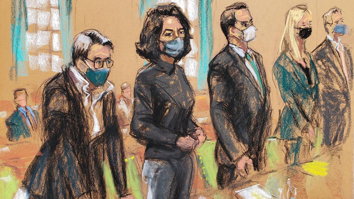 Ghislaine Maxwell stands before U.S. District Judge Alison J. Nathan with her defense team of Bobbi Sternheim, Christian Everdell, Laura Menninger and Jeffrey Pagliuca, during a pre-trial hearing on Nov. 15, 2021.