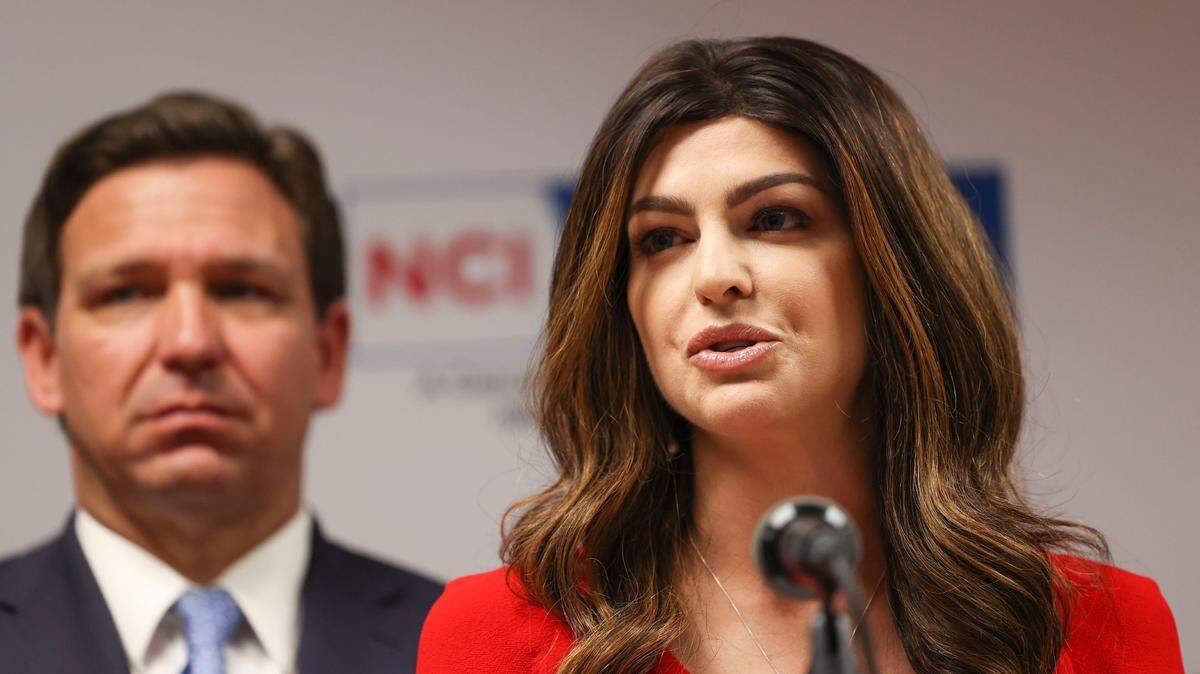 First Lady Casey DeSantis speaks during a press conference on Tuesday, May 17, 2022, at the Don Soffer Clinical Research Center in Miami. First Lady DeSantis spoke about her experience with being diagnosed with breast cancer.