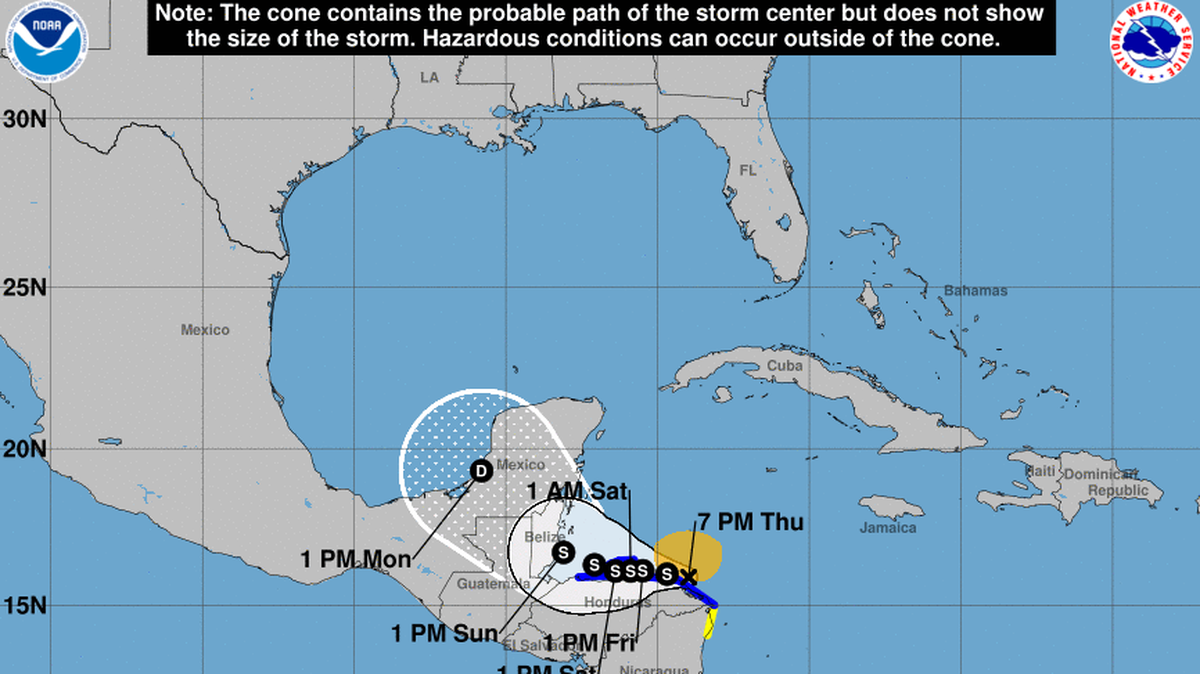 Tropical Storm Sara skirts across Honduras.