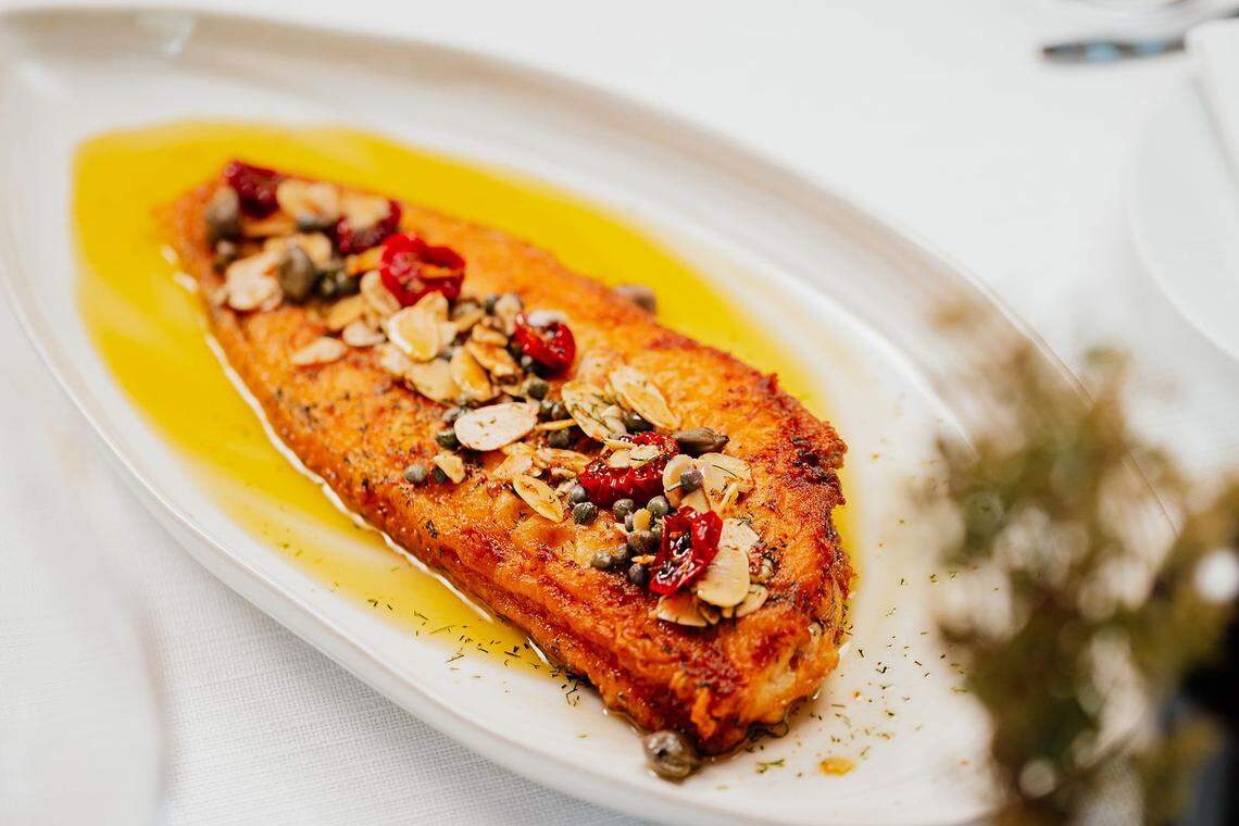 Fish meunière at Gaia Greek-Mediterranean restaurant in Miami Beach.