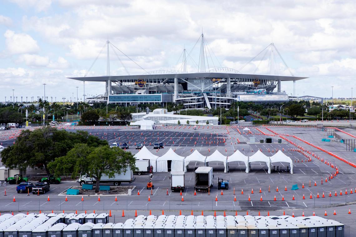 Miami-Dade began testing first responders for the novel coronavirus at Hard Rock Stadium in Miami Gardens, Florida, on Sunday, March 22, 2020.