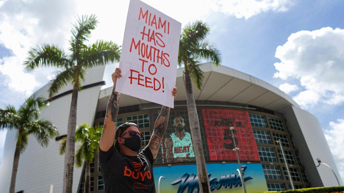 Jeff Grosser, 41, owner of Buya Izakaya, attended a rally in front of AmericanAirlines Arena in downtown Miami in July to protest Miami-Dade County Mayor Carlos Gimenez’s order to close inside dining at restaurants to avoid the spread of the coronavirus.