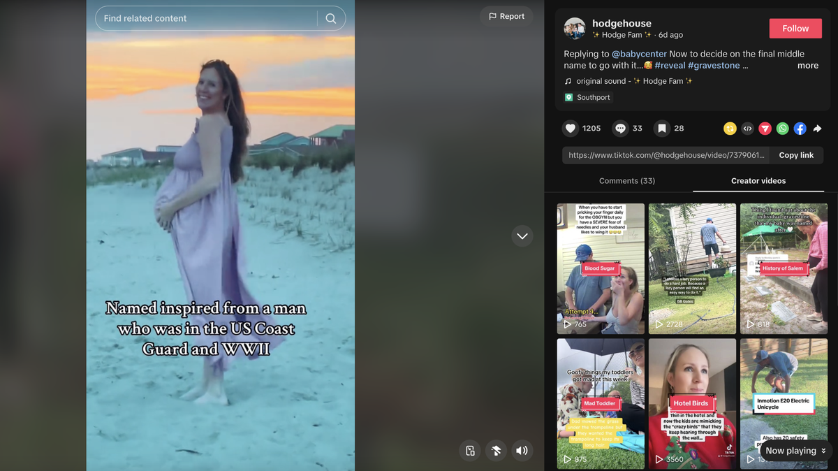 Mom Haley Hodge finally reveals the baby name she picked after searching for inspiration in cemeteries.