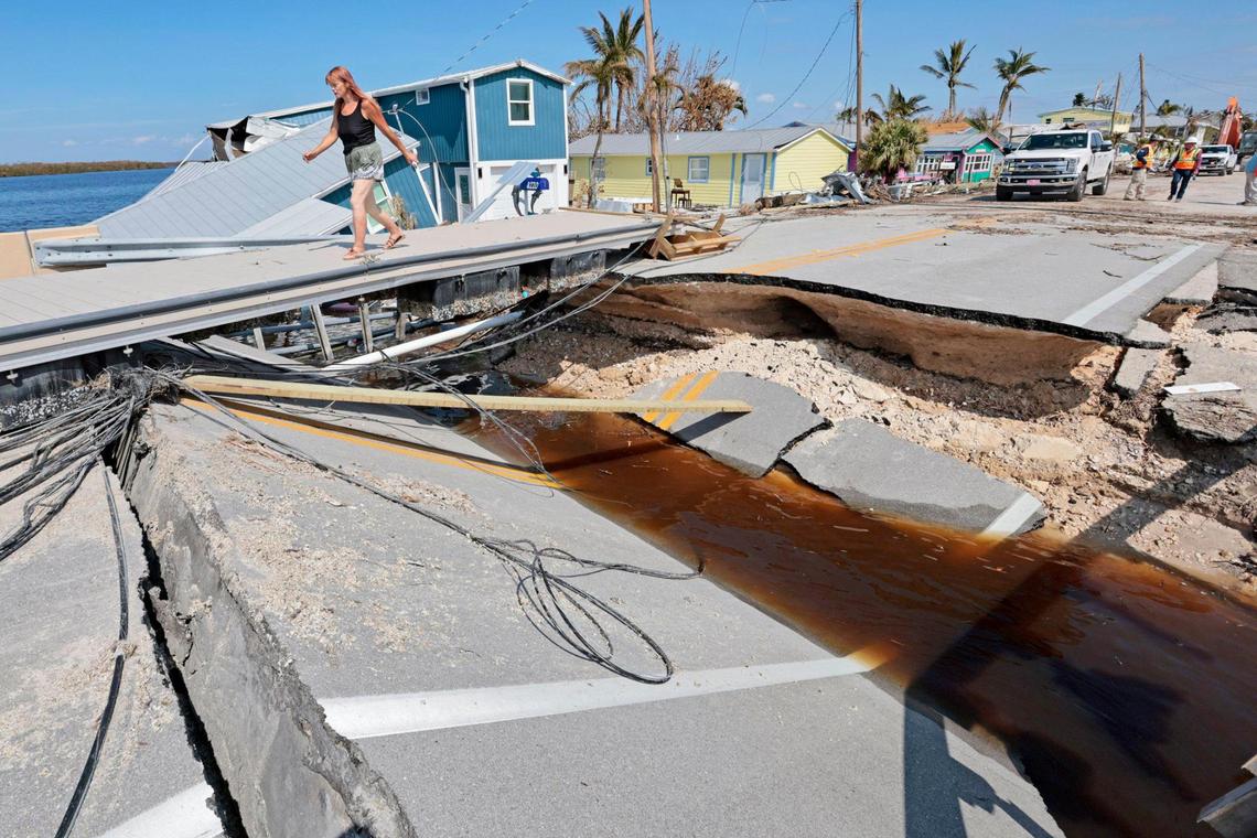 The bridge on Matlacha Pine Island damaged during Hurricane Ian is seen just before repairs began on Tuesday, October 4, 2022.