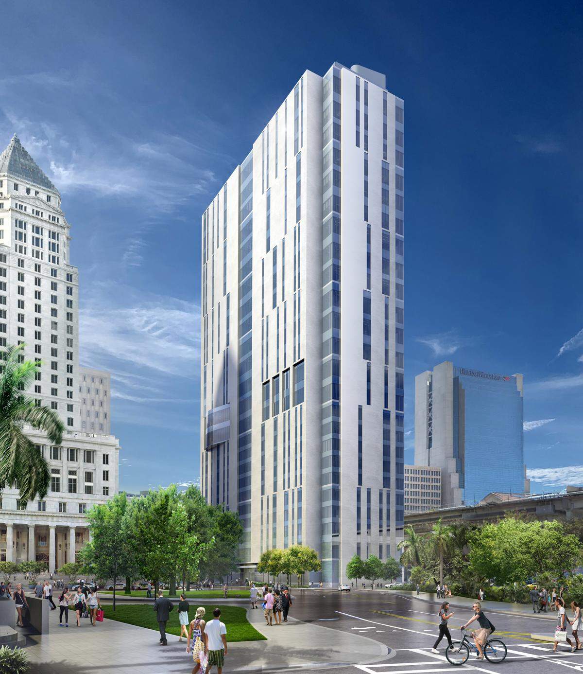A rendering of the proposed civil courthouse in downtown Miami. The Miami-Dade County Commission approved a development deal for the $267 million building on Dec. 17, 2019.