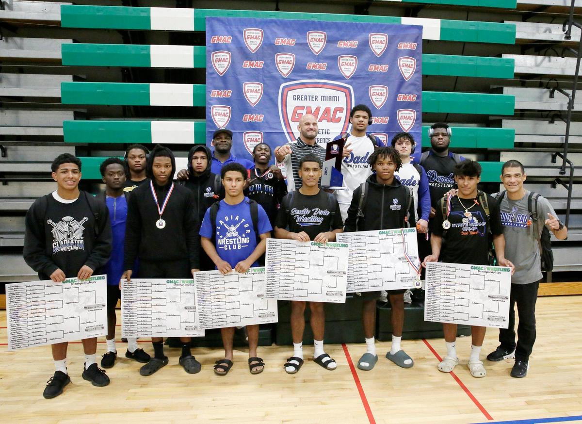 South Dade wrestling team recognized as the best team of 2025 GMAC Wrestling Championship Saturday, February 8, 2025 at Miami Central HS in Miami. Andrew Uloza / for Miami Herald