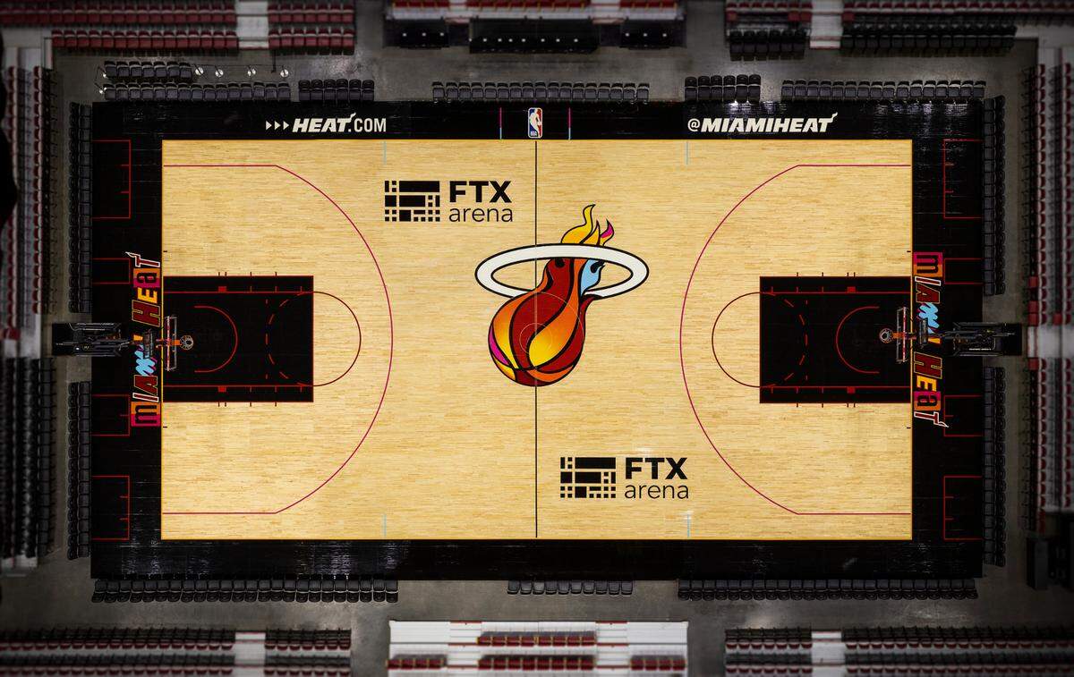 The Miami Mashup court unveiled on Monday, Nov. 1, 2021 that will be used for designated Heat home games at FTX Arena.