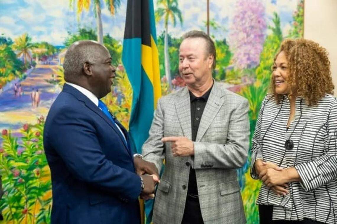 Danny and Yvonne Shelton are establishing themselves in The Bahamas community. Here, Bahamian Prime Minister Philip “Brave” Davis thanks the couple for donating Jaws of Life rescue equipment to the government for use on Long Island.
