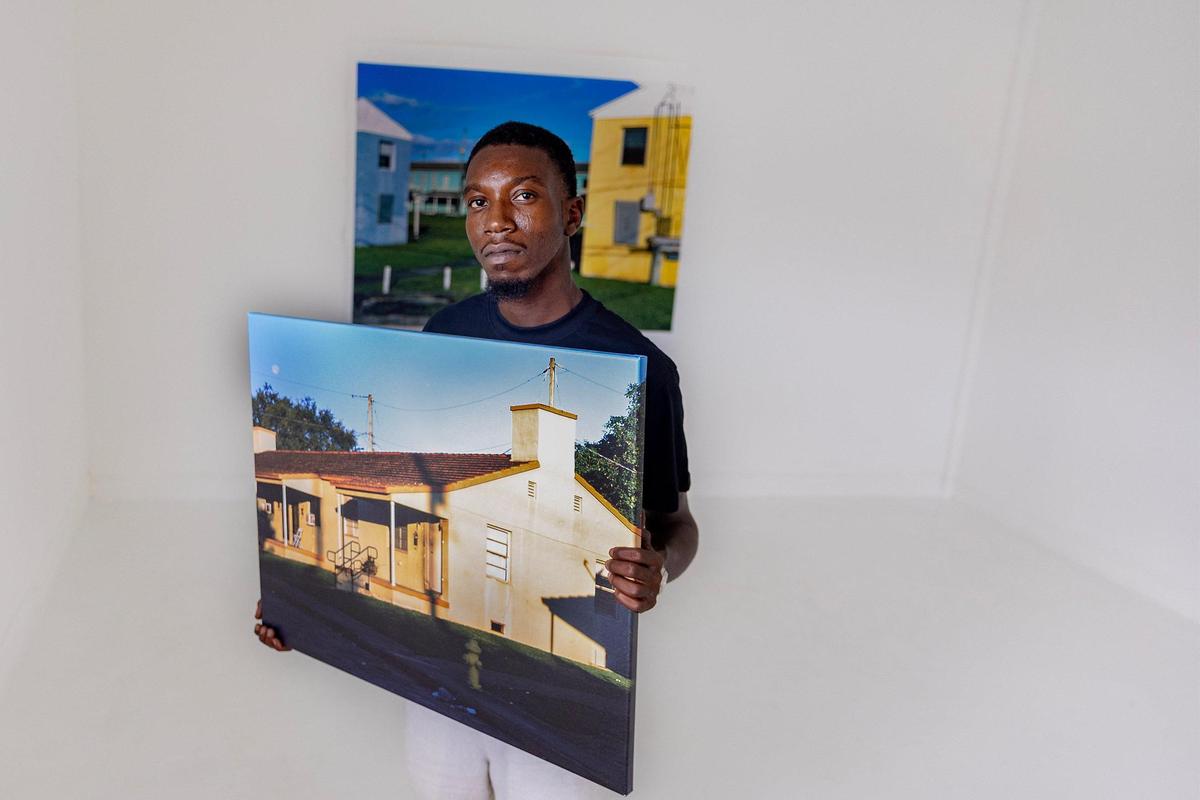 Artist Smith Durogene, winner of the 2022 Oolite Creator Award, in his studio in Miami as he finishes installing the pieces part of his solo show titled “Here Today Gone Tomorrow” opening on August 31, 2023.