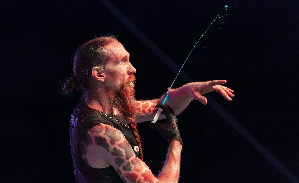 Andrew S. performs for guests during the grand opening of Ripley's Believe It or Not! Christmas Park at Amelia Earhart Park on Thursday, Nov. 13, 2025, in Hialeah, Fla.
