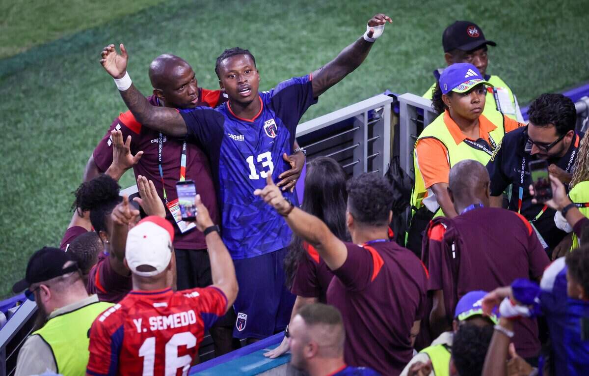 Cape Verde's Sidny Cabral (13) celebrates with fans after scoring against Argentina in over during their FIFA World Cup 2026 Round of 32 soccer match at Hard Rock Stadium (Miami Stadium) on Friday, July 3, 2026, in Miami Gardens, Fla.