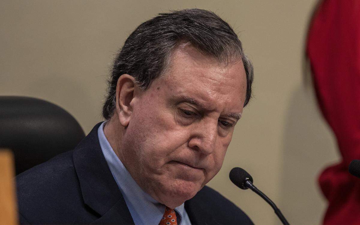 City of Miami Commissioner Joe Carollo reacts during a Commission meeting to discuss important items including a proposal to donate $7.5 million in city services to the World Cup when the games come to Miami Gardens next year.at City Hall, on Thursday November 20, 2025.