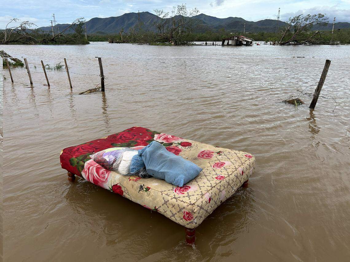 A bed washed away by floods is seen after the passage of Hurricane Melissa through the town of San Miguel de Parada in Santiago de Cuba province on October 29, 2025.   