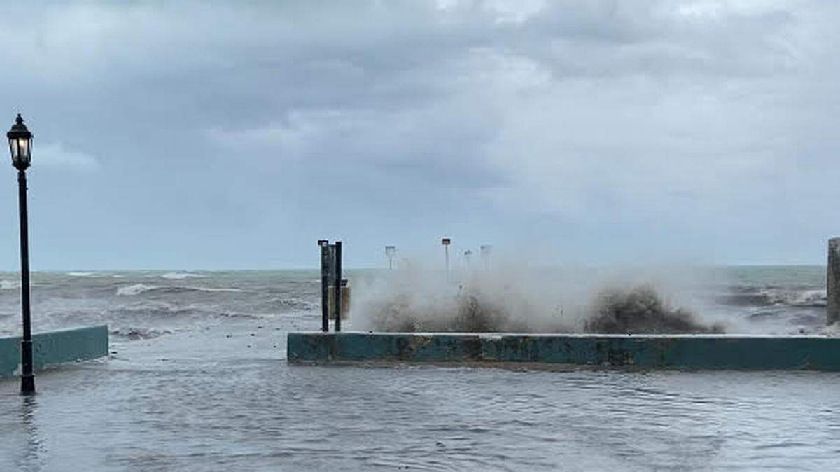 Waves crash into a sea wall at Southernmost Beach in Key West Tuesday, Sept. 27, 2022, as Hurricane Ian passed the Florida Keys, causing significant storm surge.