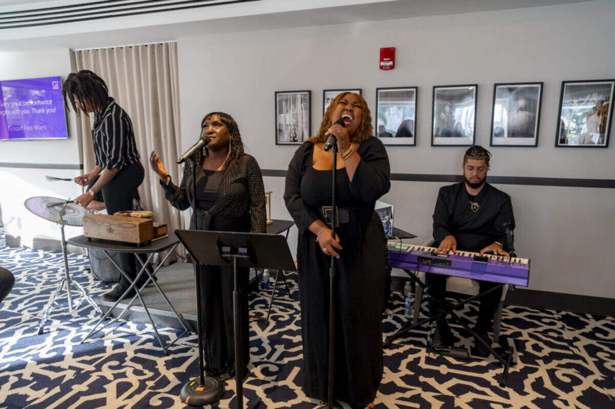 Deana Butler Rahming and Sarah Gracel perform at the Gospel Fest Miami pre-show reception in 2025.