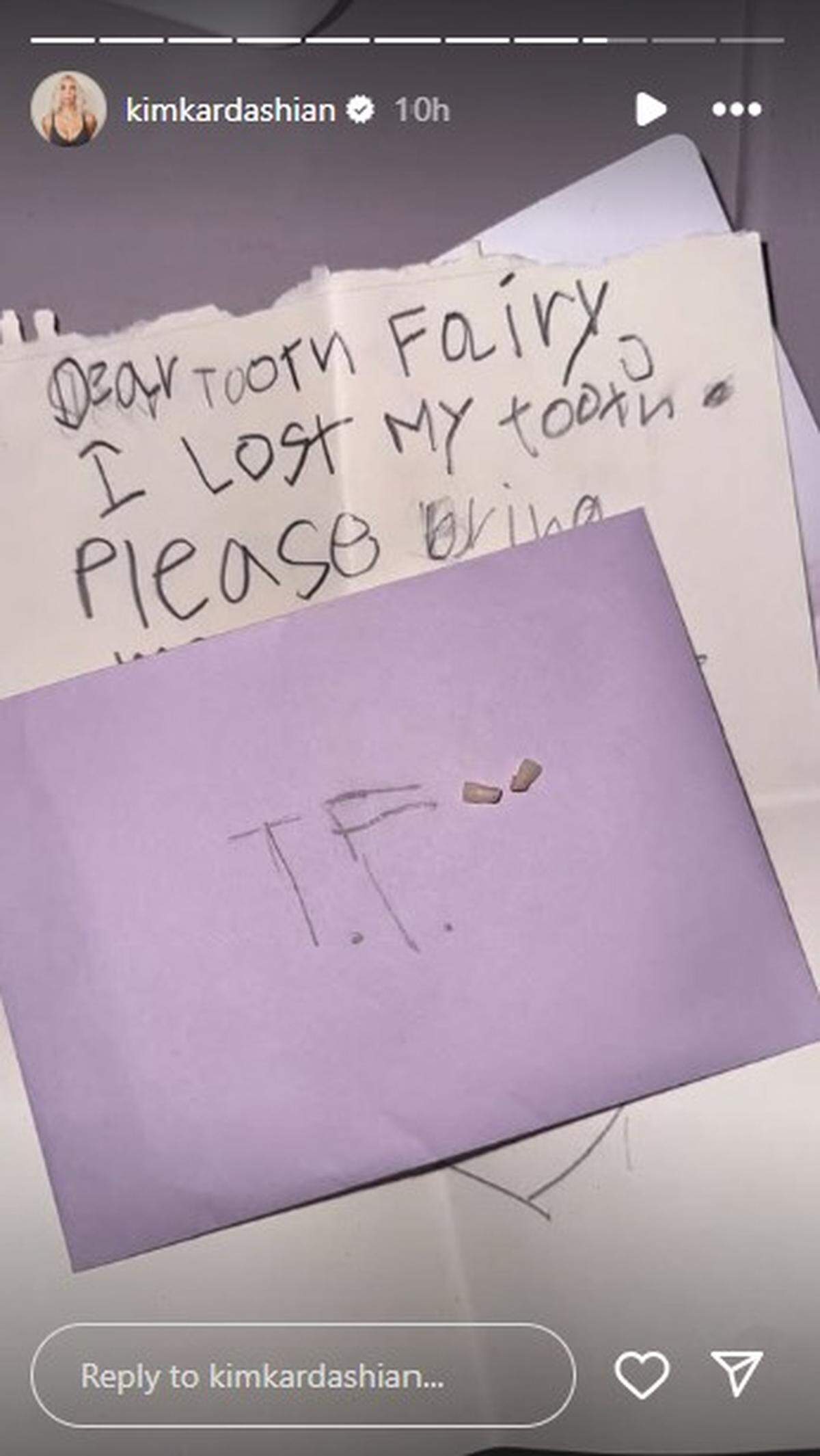 kim kardashian daughter chicago writes letter to tooth fairy