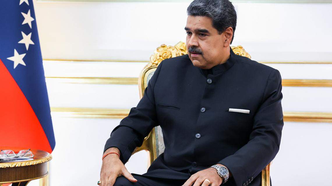 Venezuelan leader Nicolas Maduro attends a meeting with Russia’s Foreign Minister Sergei Lavrov at the Miraflores Palace. Russian Foreign Ministry/TASS/Sipa USA