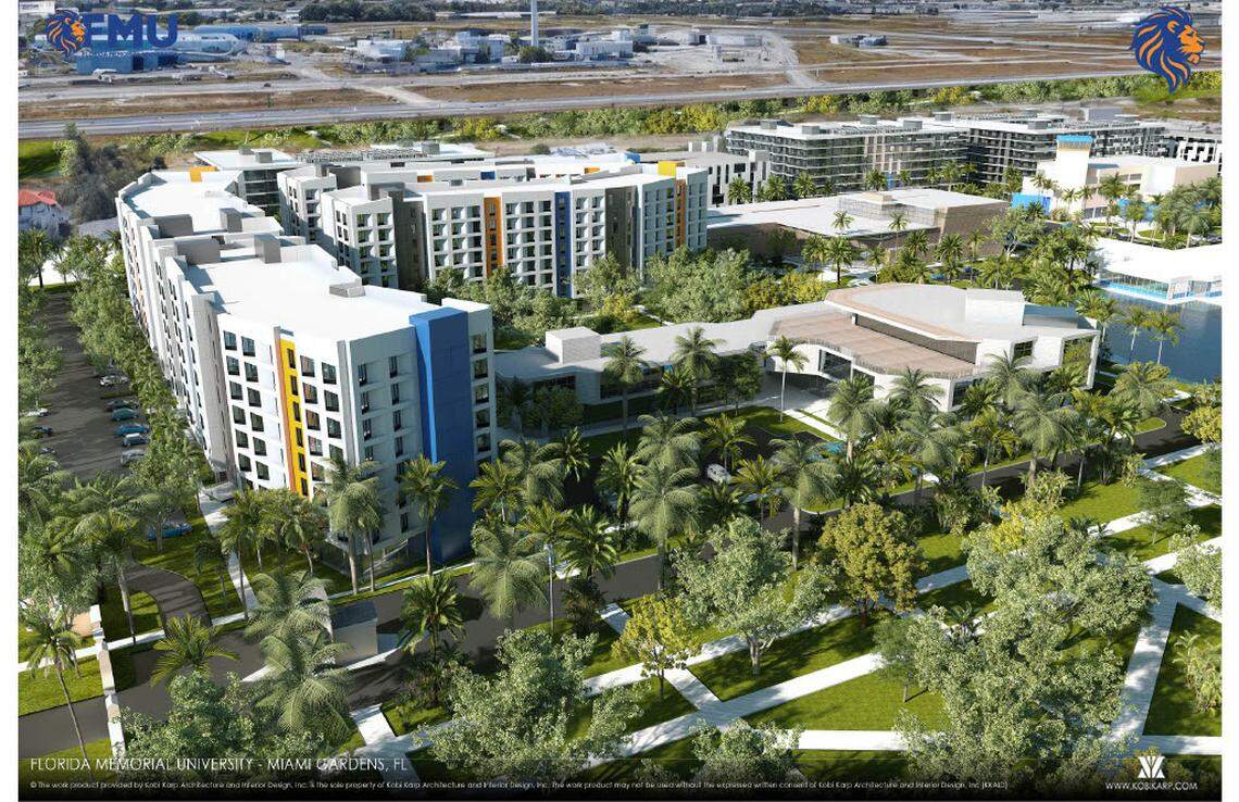 Renderings of Florida Memorial University with upgraded housing for students. The HBCU is undertaking a massive overhaul of its campus and will include workforce housing for employees.