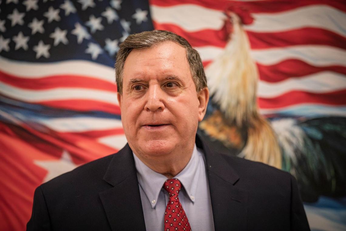 Commissioner Joe Carollo speaks at a press conference at his district office on Monday, July 29, 2024, in Miami. A federal magistrate judge recommended that Carollo can protect his Coconut Grove home from seizure as Little Havana businessman seek to collect on a $63.5 million civil judgment against him.