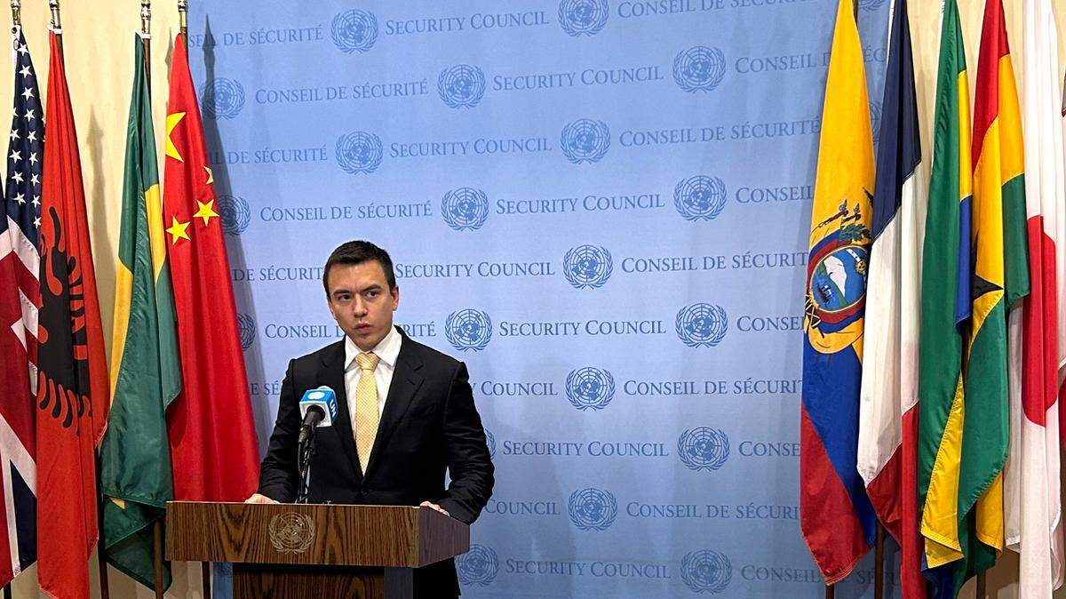 Ecuadorian President Daniel Noboa at the United Nations headquarters in New York on Dec. 7, 2023.