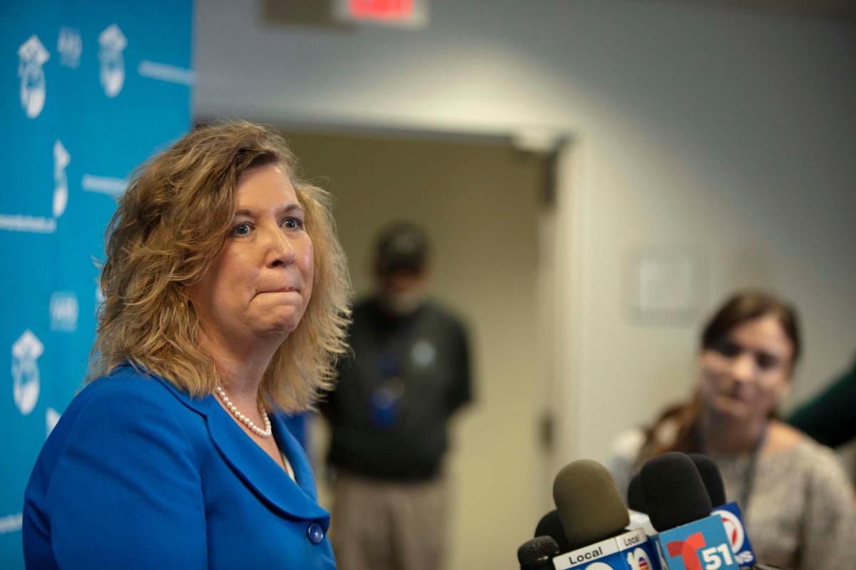 Broward School Board Superintendent Vickie Cartwright speaks to the press on Tuesday, Nov. 15, 2022, at the Kathleen C. Wright Administration Center in Fort Lauderdale after the Broward School Board voted 5-4 to fire her late Monday evening, Nov. 14. In December, the newly elected Broward School Board voted 5-3 to rescind her firing and take up the issue again at the end of January.