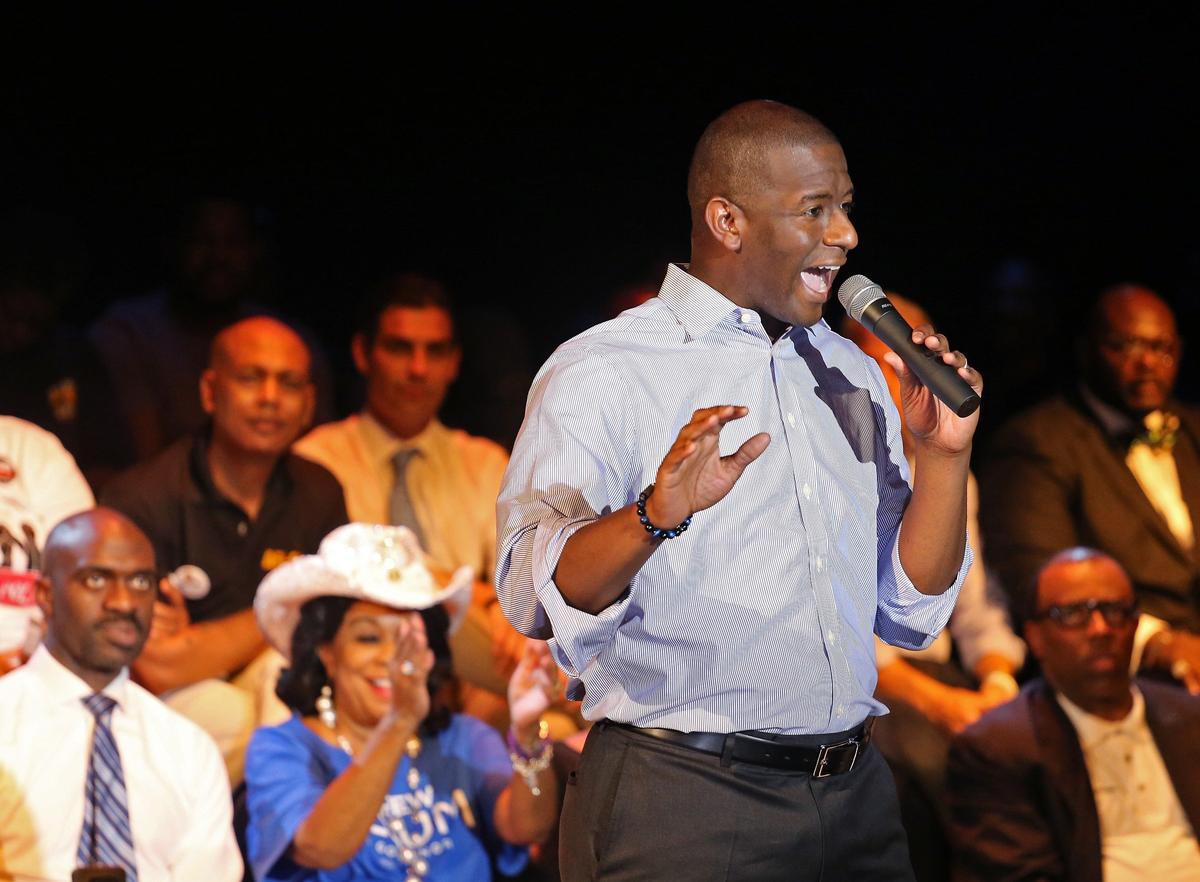 Andrew Gillum, Democratic nominee for governor of Florida, speaks to supporters at the Caleb Center as part of “Souls to the Polls” on Sunday, Nov. 4, 2018.