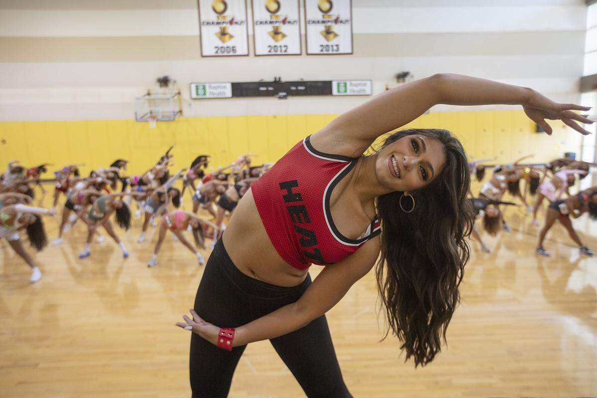 Madison Cantor leads dancers auditioning to be part of the HEAT Dancers team for the upcoming season at Kaseya Center, Miami, FL on Sunday, July 28, 2024.