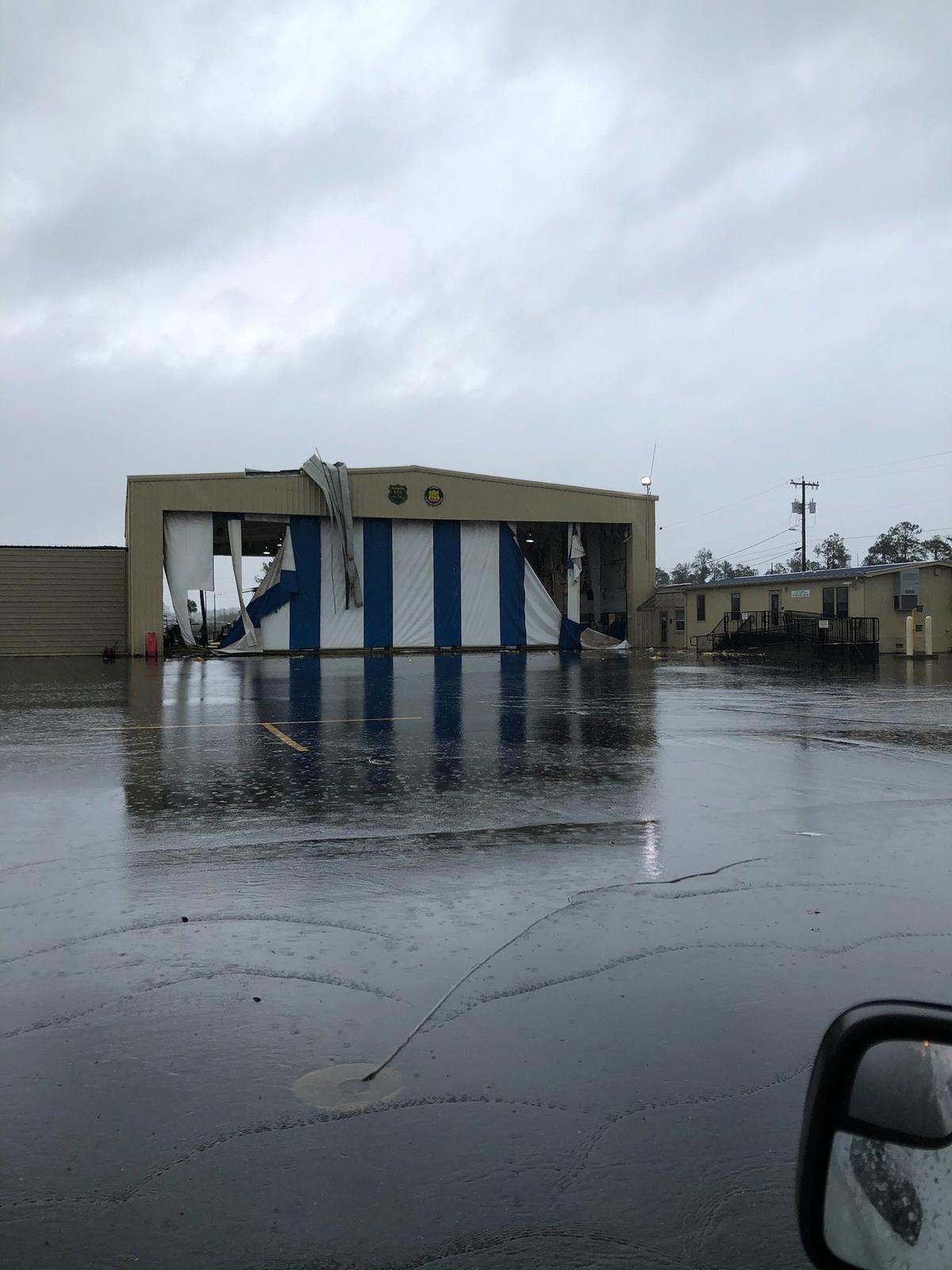 A hangar at Tallahassee International Airport after Wednesday’s tornado