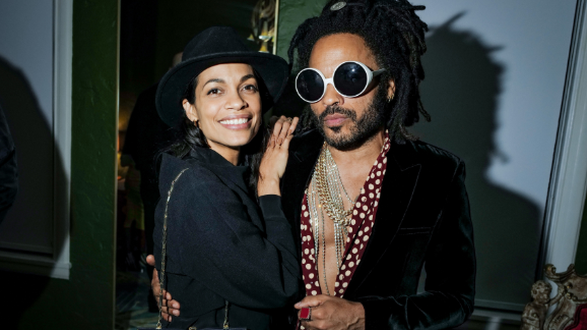 Lenny Kravitz and Rosario Dawson at a Dom Pérignon Art Basel event at Alan Faena’s private residence.
