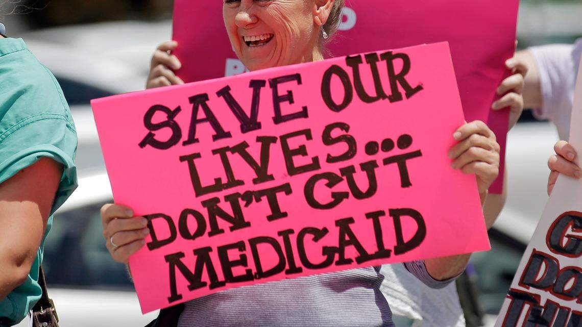 The Agency for Health Care Administration, a Florida agency that oversees Medicaid, shorted Florida hospitals $100 million by miscalculating what the hospitals should get for Medicaid reimbursement in taking care of older, poor and disabled patients. In this June 2017 photo, demonstrators in Salt Lake City block a street during a protest against a Republican bill to replace President Barack Obama’s healthcare law.