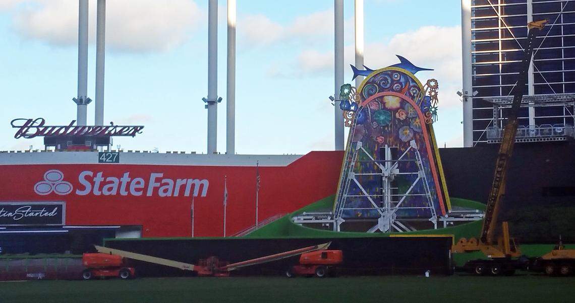 A crane dismantles the front of “Homer,” the seven-story sculpture that loomed behind center field at Marlins Park until Derek Jeter won permission from Miami-Dade County to move the county-owned art outside the stadium. This Oct. 25 photo was taken by the county’s Cultural Affairs office.