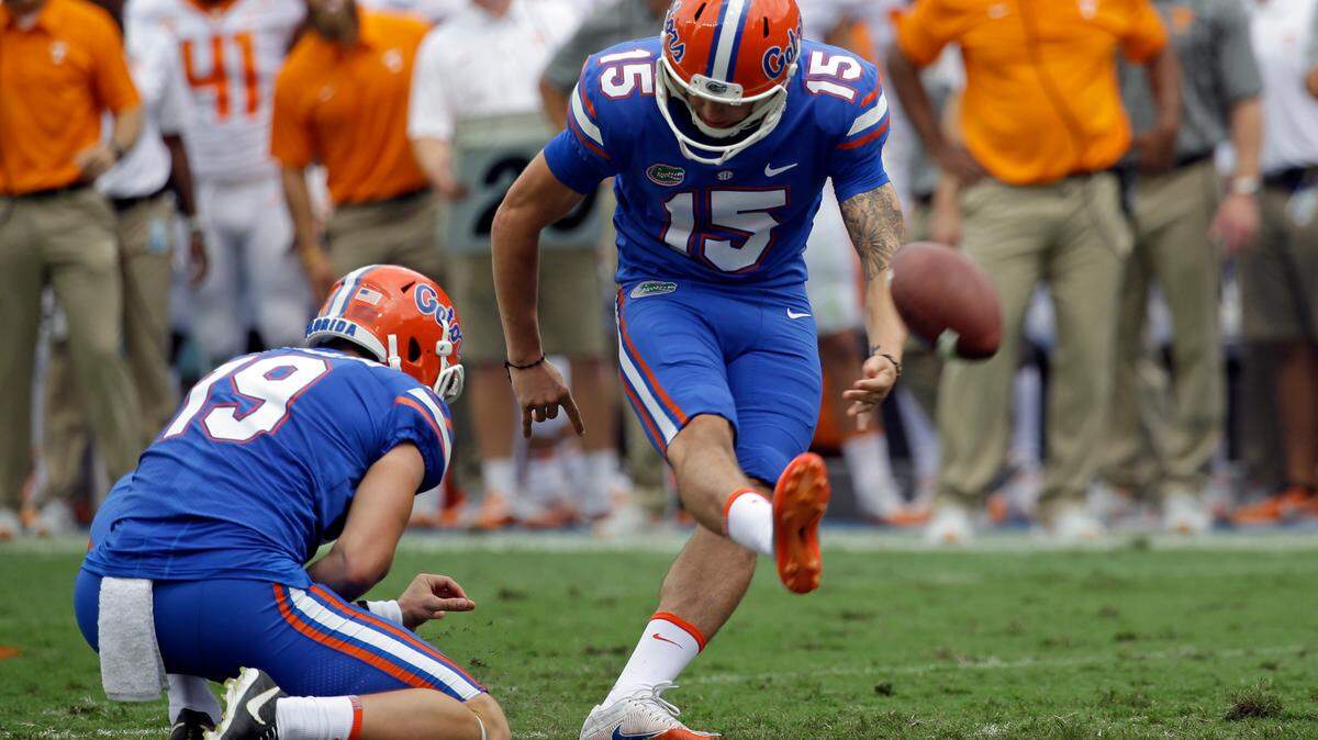 Florida kicker Eddy Pineiro met with Dolphins special teams coordinator Darren Rizzi Monday night. Pineiro is believed to be the best kicker in this year's draft.