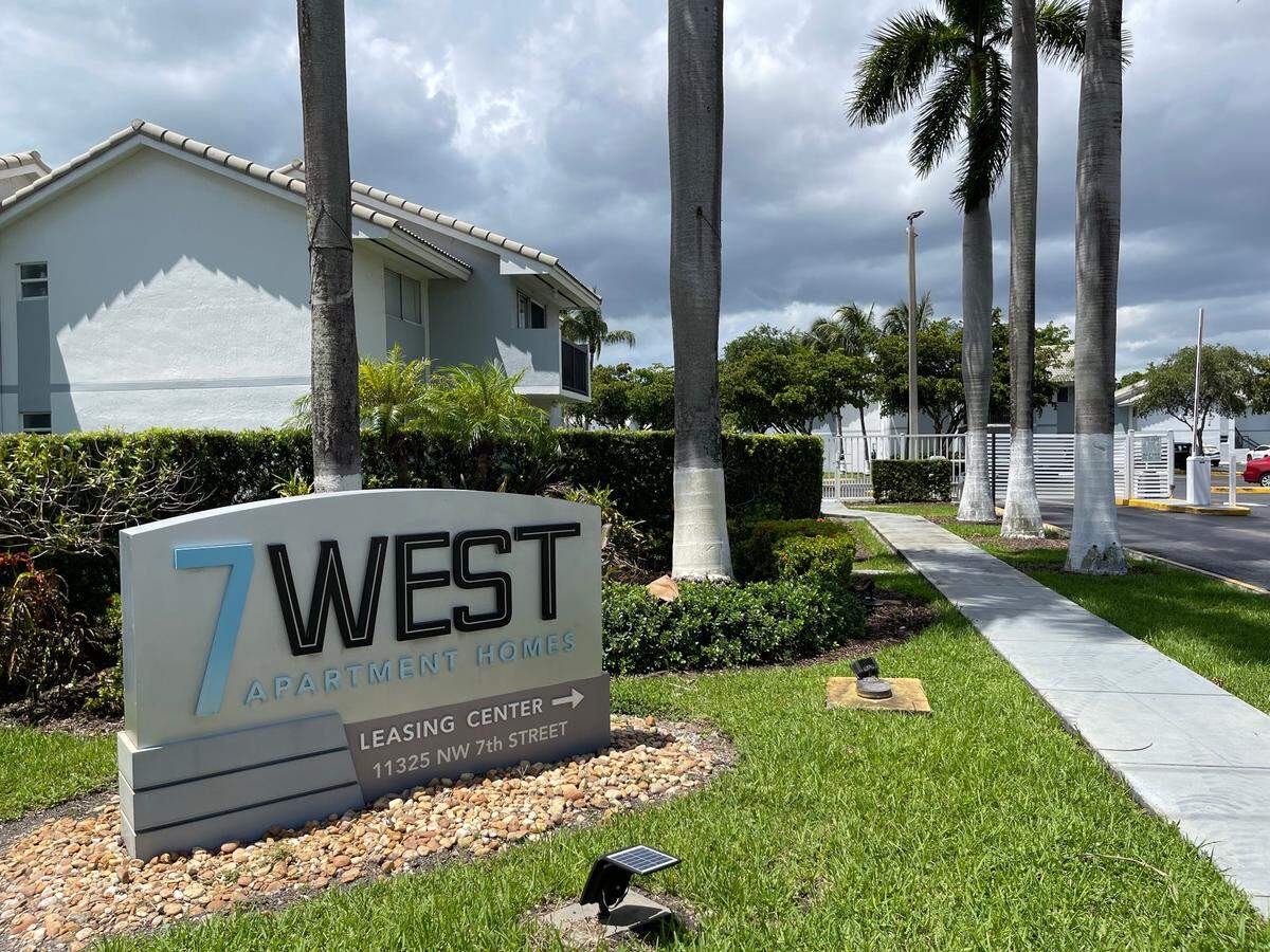 Entrance to 7 West apartments complex in Miami, a property owned by Greystar.