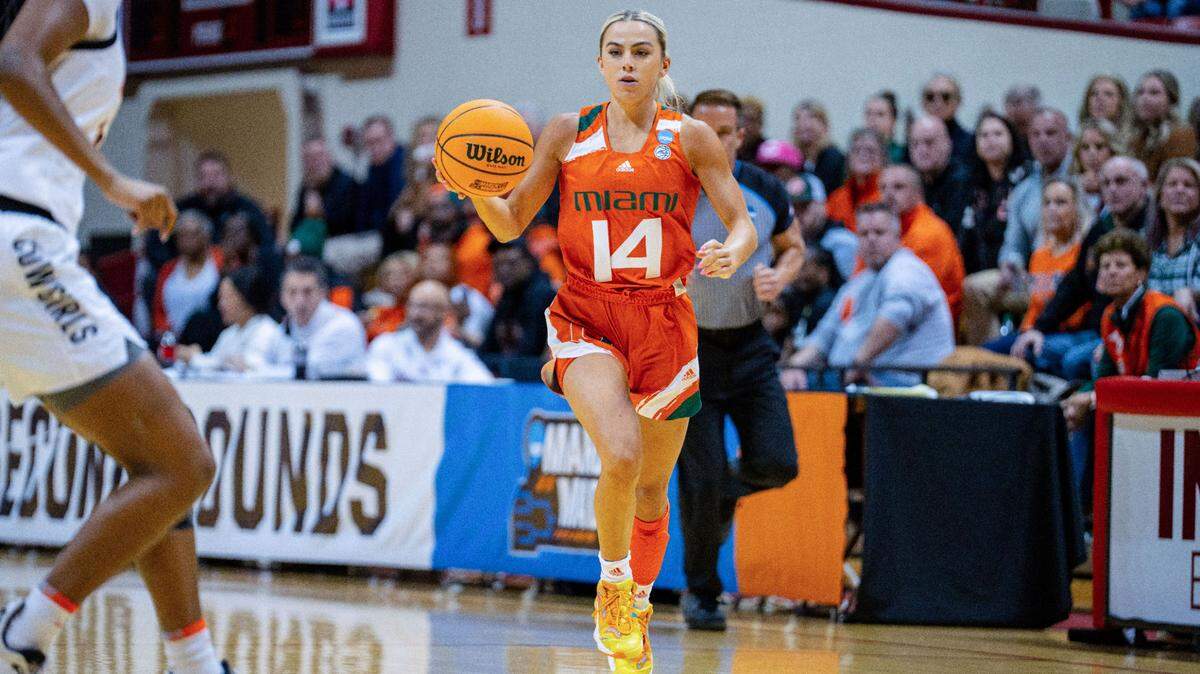 Guard Haley Cavinder scored a team-high 16 points and eight rebounds to lead the Miami Hurricanes to a come-from-behind victory against Oklahoma State in the first round of the NCAA Tournament in Bloomington, Ind. UM rallied from a 17-point deficit to win by one.