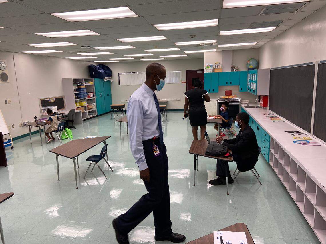 Broward Schools Superintendent Robert Runcie walks around a classroom at Broward Estates Elementary School on Friday, Oct. 9, 2020.