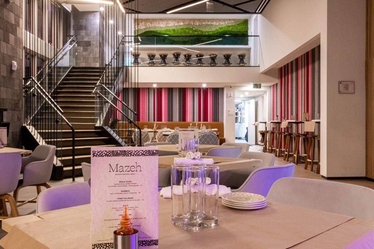 The dining area at Mazeh in Miami.